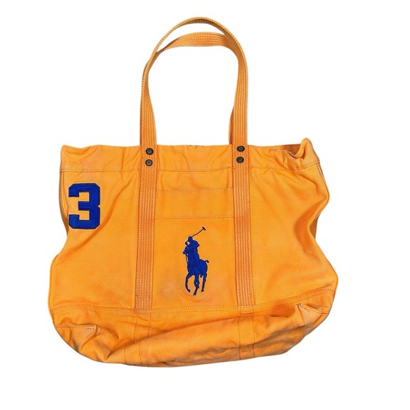 Polo Ralph Lauren Handbags - Vintage Polo Ralph Lauren Big Pony‎ Orange Canvas Zip Tote Bag Large